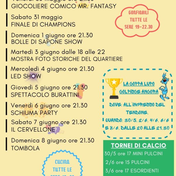 Programma festa dell’oratorio