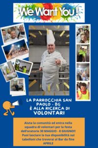 Cercasi volontari per festa della Comunità